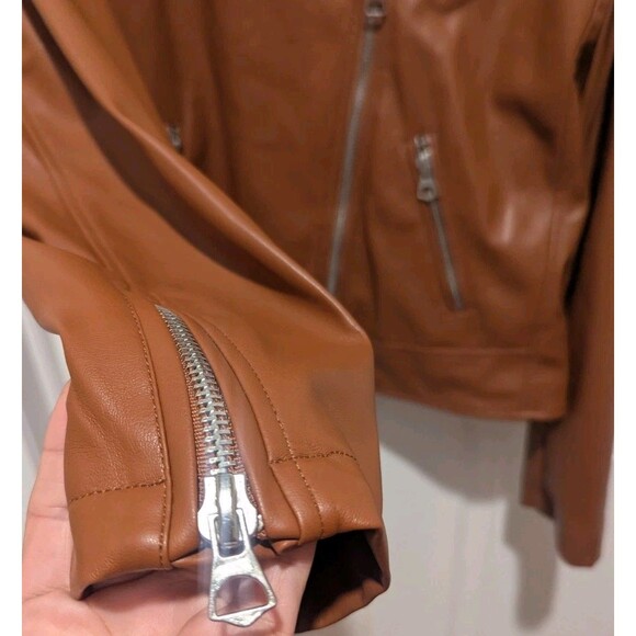 Torrid Size 3x Cognac Brown Faux Leather Asymmetrical Moto Jacket - Picture 8 of 14